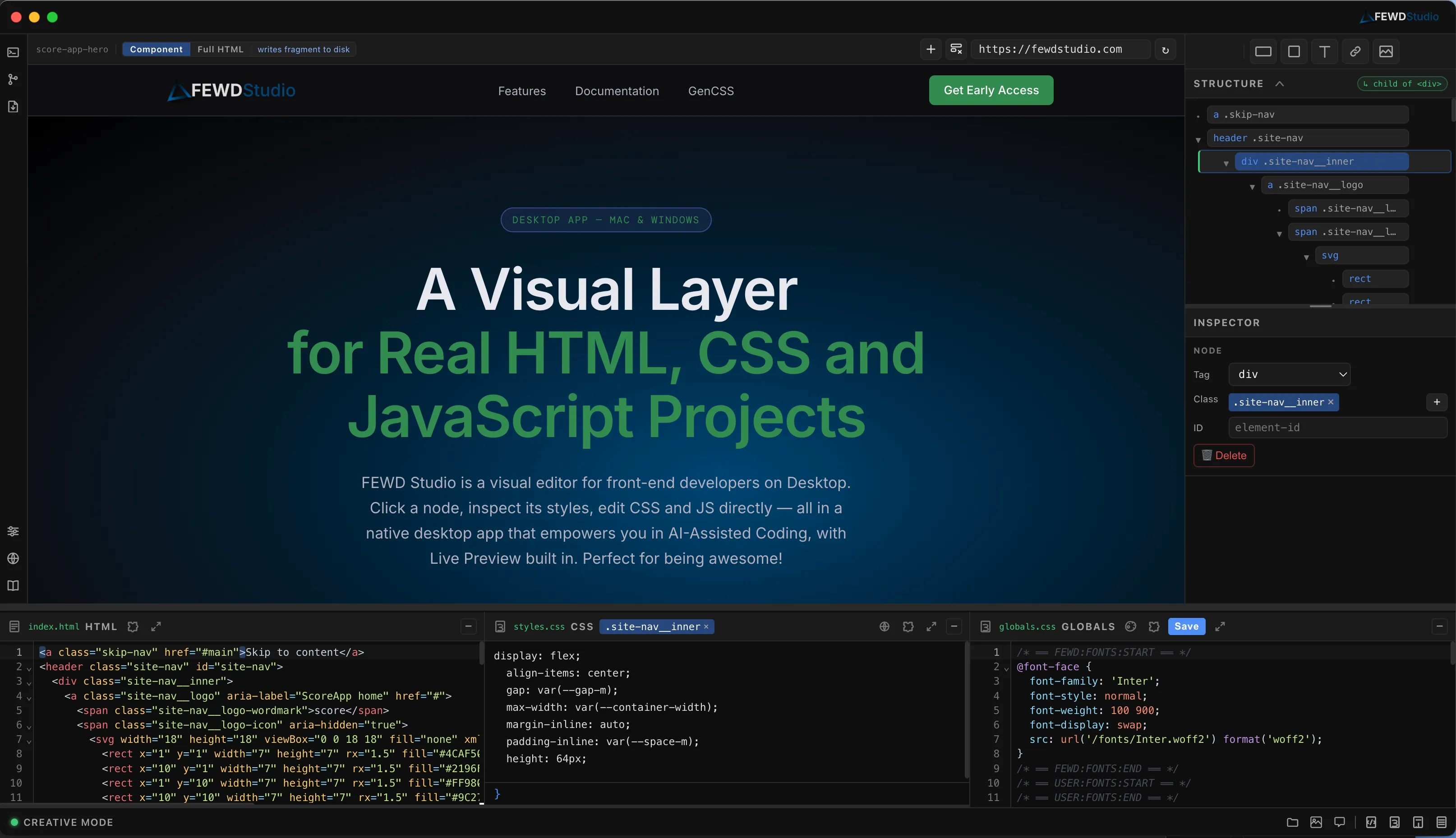 FEWD Studio — Visual HTML, CSS & JavaScript Editor for Developers